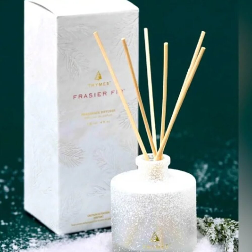 Thymes Frasier Fir Reed Diffuser Set (Flocked, 118ml 4 fl oz)